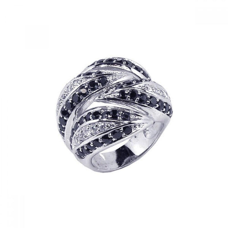 Closeout-Silver 925 Rhodium Plated Black and Clear CZ Interlocked Ring - STR00314 | Silver Palace Inc.