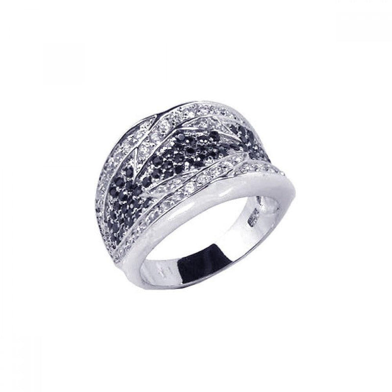 Closeout-Silver 925 Rhodium Plated Pave Set Black and Clear CZ Ring - STR00319 | Silver Palace Inc.