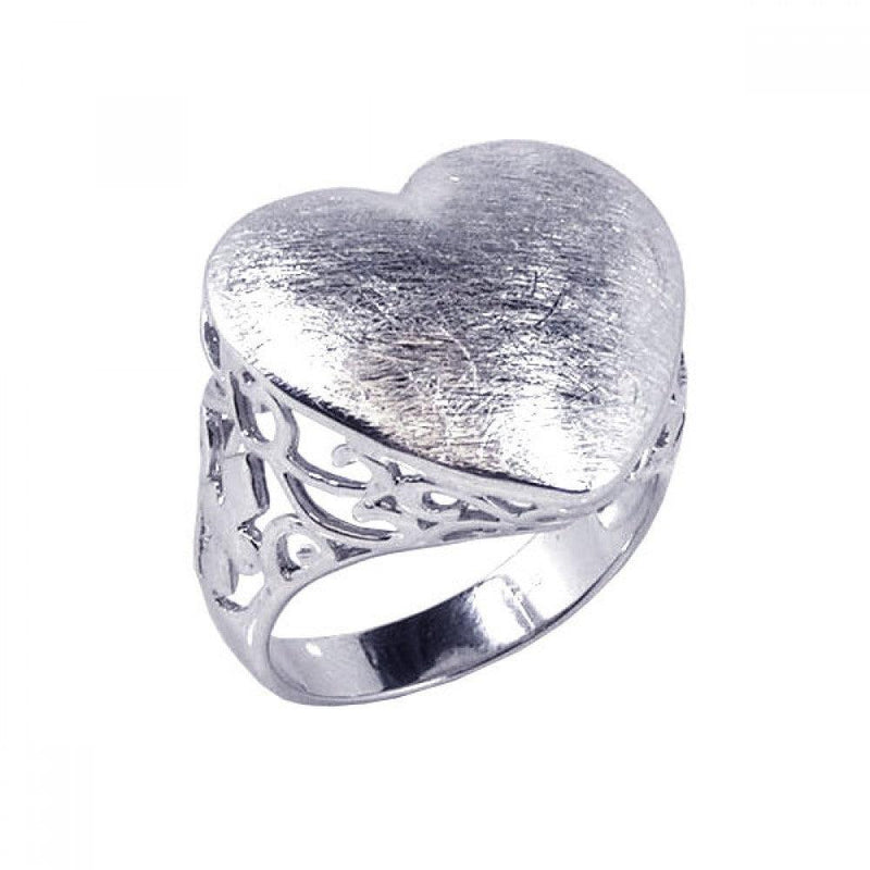 Closeout-Silver 925 Rhodium Plated Sand Blast Heart Ring - STR00326 | Silver Palace Inc.