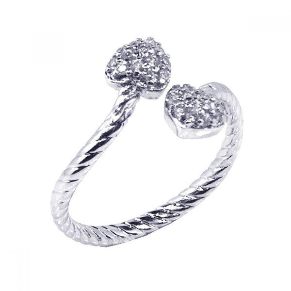 Silver 925 Rhodium Plated CZ Adjustable Double Heart Ring - STR00328 | Silver Palace Inc.