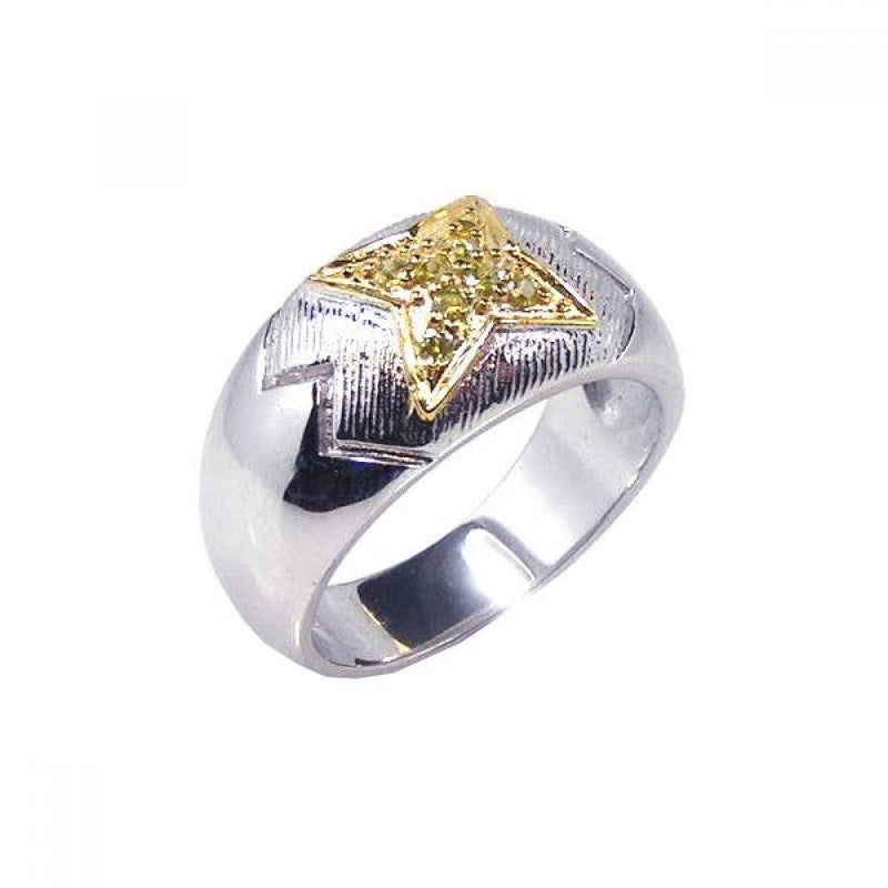 Closeout-Silver 925 Rhodium Gold Plated Yellow CZ Center Ring - STR00337 | Silver Palace Inc.