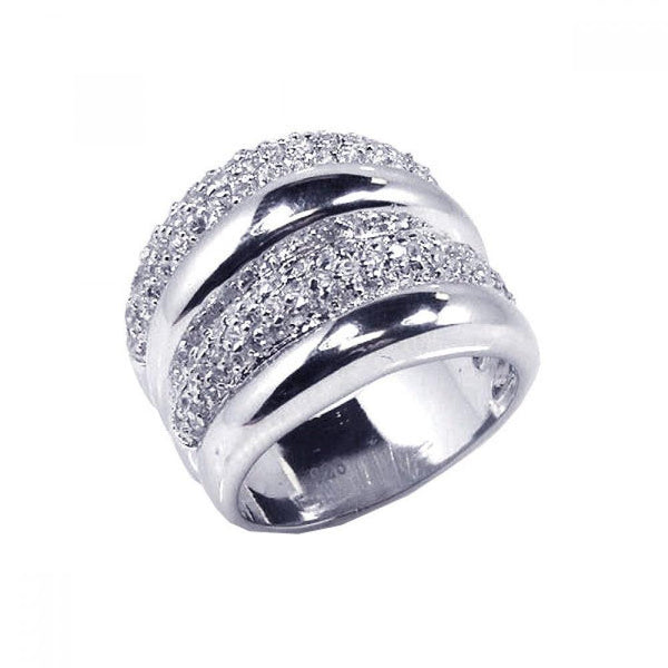 Closeout-Silver 925 Rhodium Plated CZ Wide Ring - STR00338 | Silver Palace Inc.