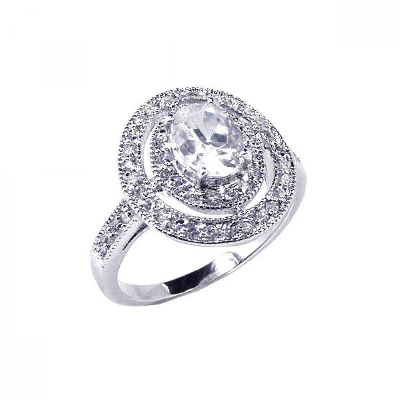 Closeout-Silver 925 Rhodium Plated Round Center Cluster CZ Ring - STR00345 | Silver Palace Inc.