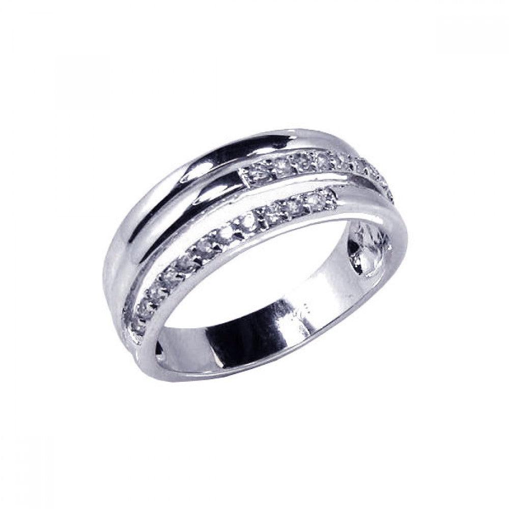 Silver 925 Rhodium Plated 3 Row CZ Ring - STR00352 | Silver Palace Inc.