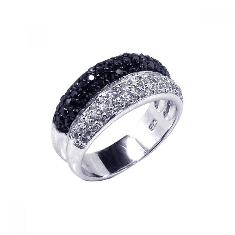 Closeout-Silver 925 Rhodium and Black Rhodium Plated Pave Set Clear and Black CZ Ring - STR00353 | Silver Palace Inc.