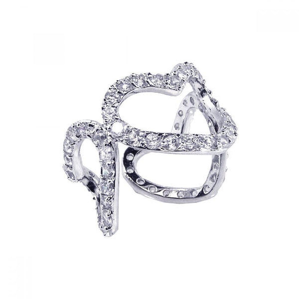 Closeout-Silver 925 Rhodium Plated CZ Heart Eternity Ring - STR00363 | Silver Palace Inc.