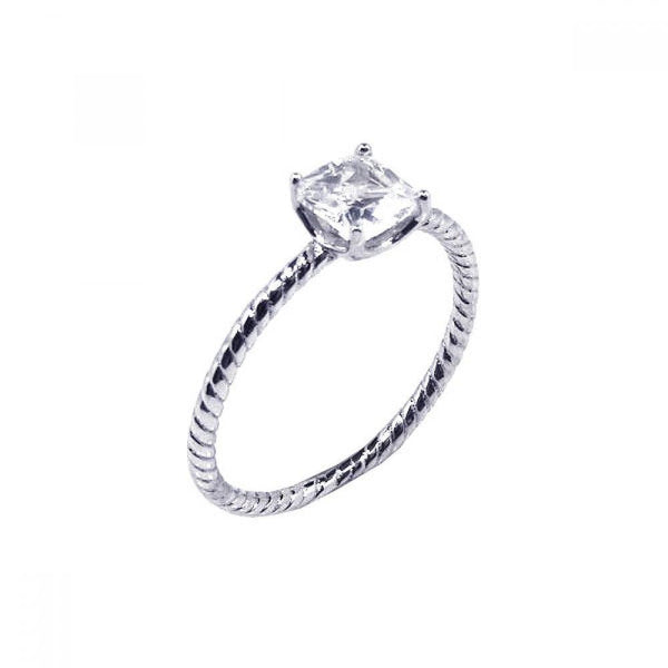 Silver 925 Rhodium Plated Solitaire CZ Cable Ring - STR00368 | Silver Palace Inc.