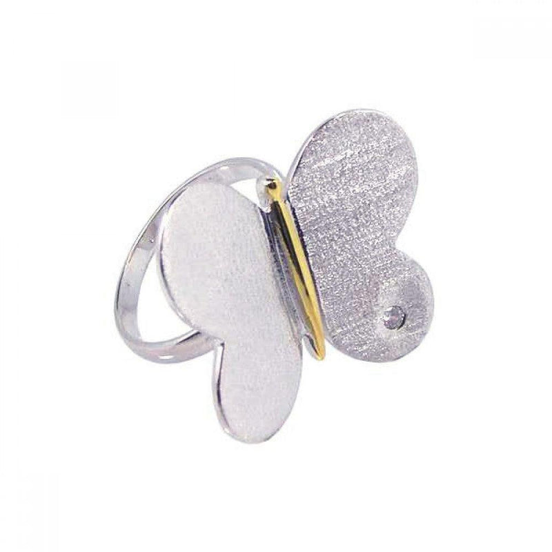 Closeout-Silver 925 Rhodium and Gold Plated CZ Butterfly Ring - STR00382 | Silver Palace Inc.