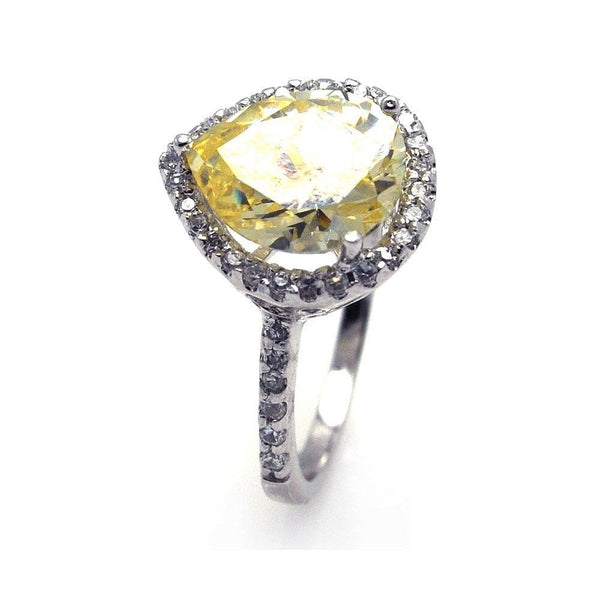 Silver 925 Rhodium Plated Yellow Center Clear Cluster CZ Ring - STR00386YEL | Silver Palace Inc.