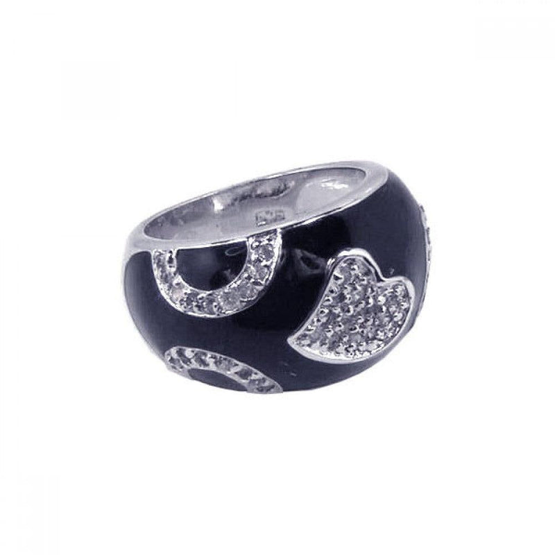 Closeout-Silver 925 Rhodium Plated Black Enamel Pave Set CZ Heart Ring - STR00402 | Silver Palace Inc.