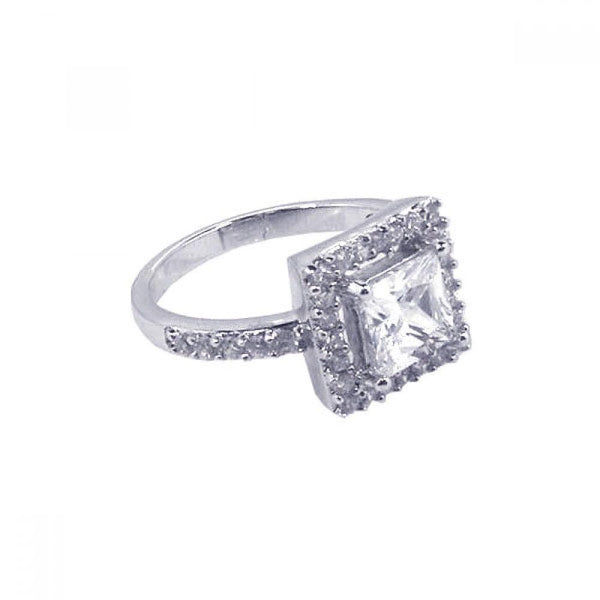 Silver 925 Rhodium Plated Square Center Cluster CZ Ring - STR00419 | Silver Palace Inc.