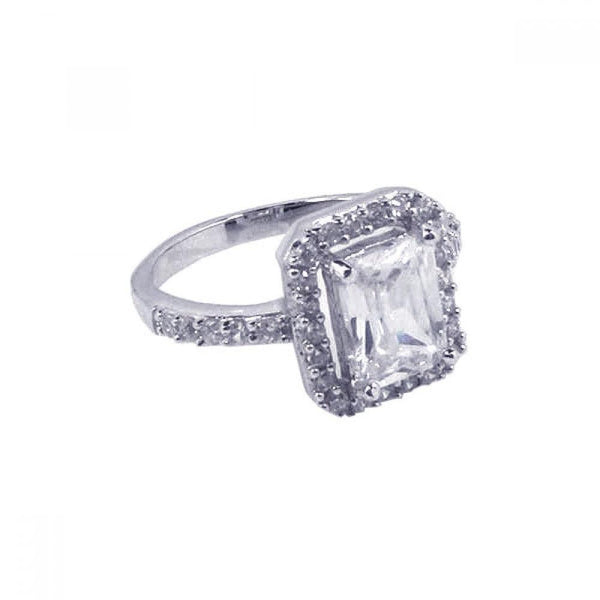 Silver 925 Rhodium Plated Square Center Cluster CZ Ring - STR00422 | Silver Palace Inc.
