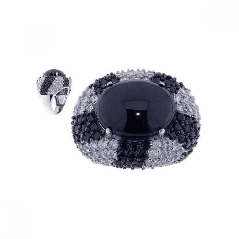 Closeout-Silver 925 Rhodium and Black Rhodium Plated Black Stone Center Clear CZ Ring - STR00433 | Silver Palace Inc.