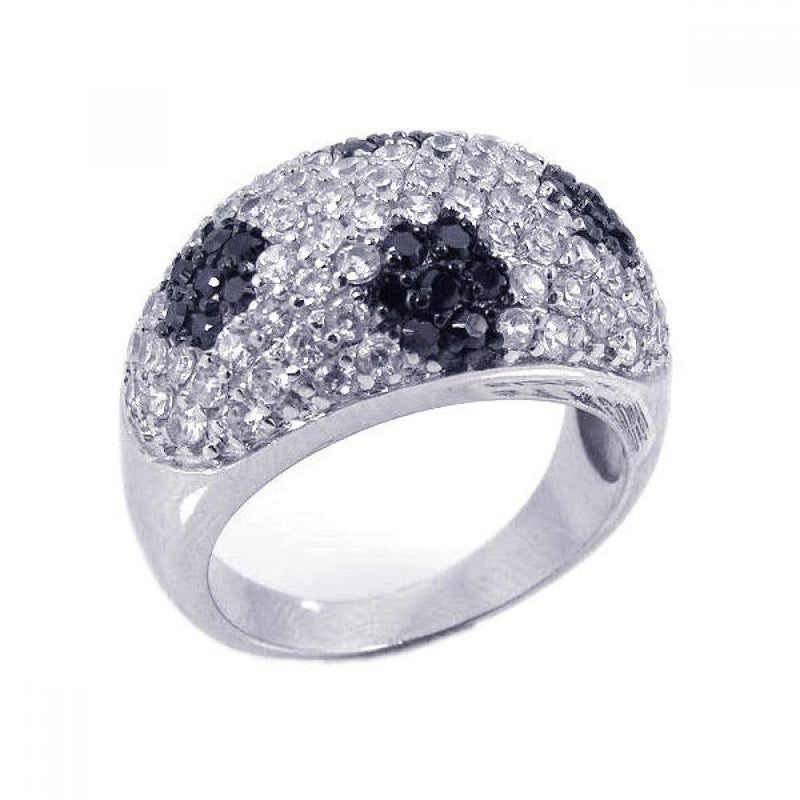 Closeout-Silver 925 Rhodium and Black Rhodium Plated Black and Clear CZ Dome Ring - STR00461 | Silver Palace Inc.