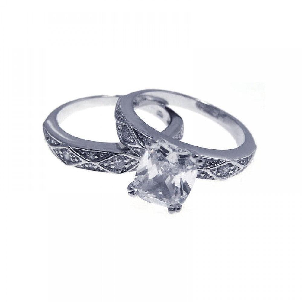 Silver 925 Rhodium Plated CZ Ornate Ring Set - STR00485 | Silver Palace Inc.