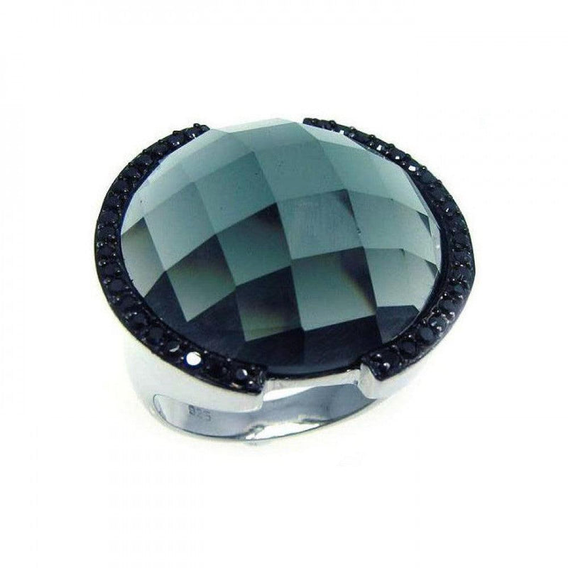 Silver 925 Rhodium and Black Rhodium Plated Black CZ Dome Ring - STR00487 | Silver Palace Inc.