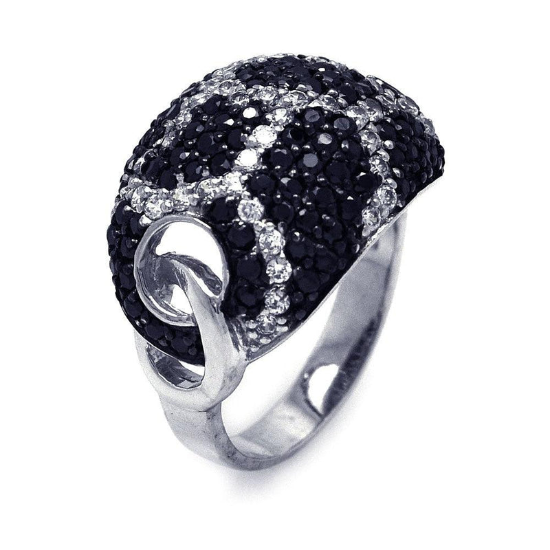 Closeout-Silver 925 Rhodium and Black Rhodium Plated Clear and Black CZ Dome Ring - STR00489 | Silver Palace Inc.