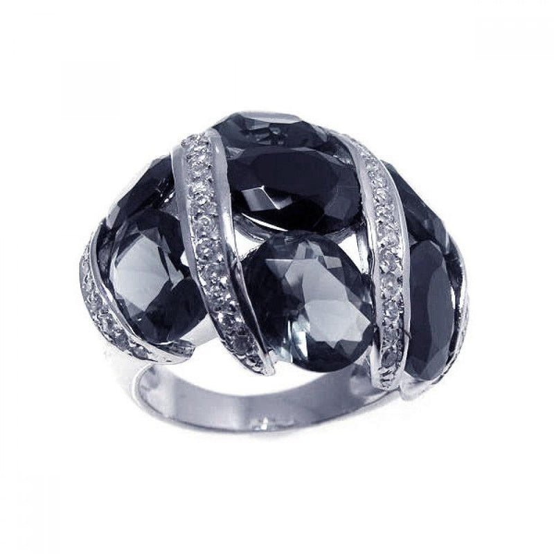 Closeout-Silver 925 Rhodium Plated Black Gray and Clear CZ Ring - STR00494 | Silver Palace Inc.