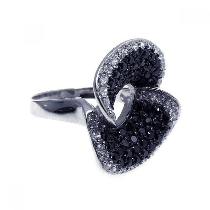 Closeout-Silver 925 Rhodium and Black Rhodium Plated Pave Set Black and Clear CZ Ring - STR00501 | Silver Palace Inc.