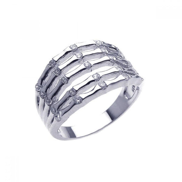 Closeout-Silver 925 Rhodium Plated CZ 5 Row Skeletal Ring - STR00502 | Silver Palace Inc.
