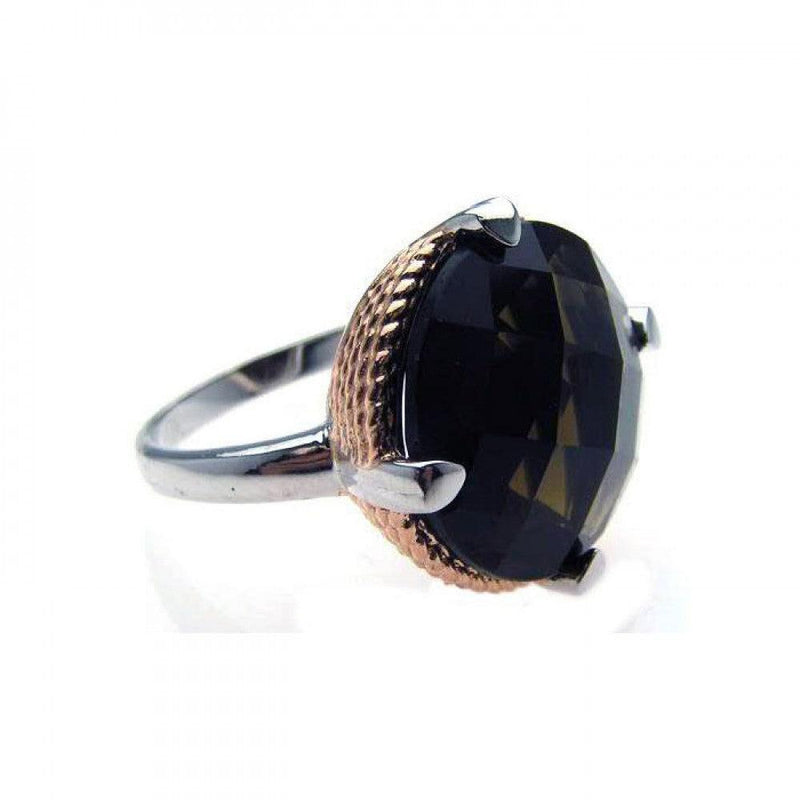Closeout-Silver 925 Rhodium and Rose Gold Plated Rope Black CZ Ring - STR00504 | Silver Palace Inc.
