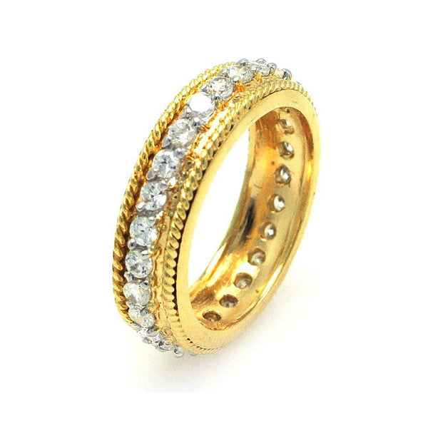 Silver 925 Gold Plated Rope Border CZ Eternity Ring - STR00514 | Silver Palace Inc.
