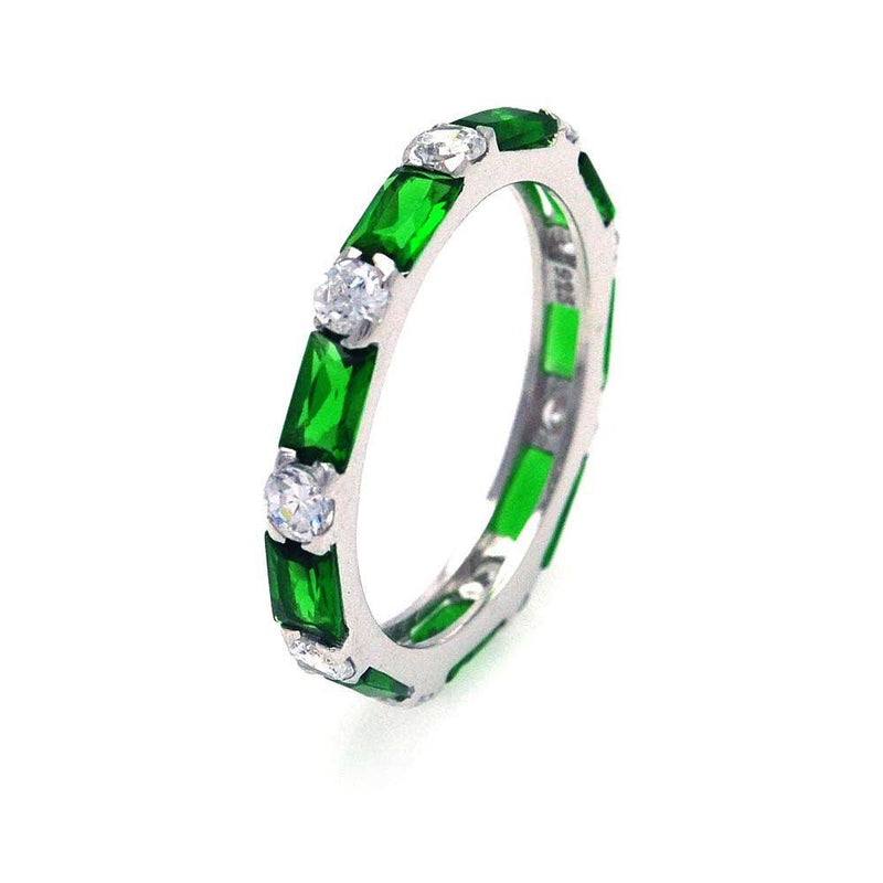 Silver 925 Rhodium Plated Green Baguette Clear CZ Eternity Ring - STR00516GREEN | Silver Palace Inc.