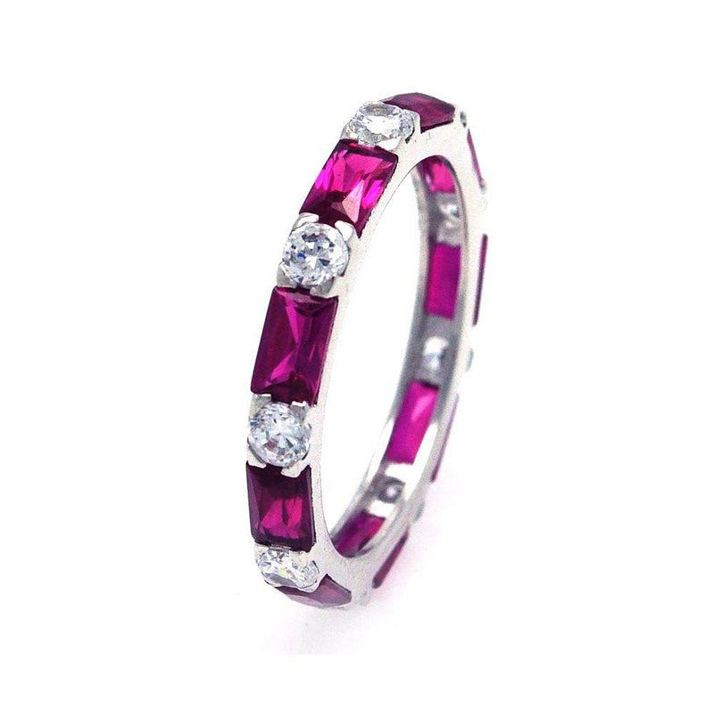 Silver 925 Rhodium Plated Red Baguette Clear CZ Eternity Ring - STR00516RED | Silver Palace Inc.