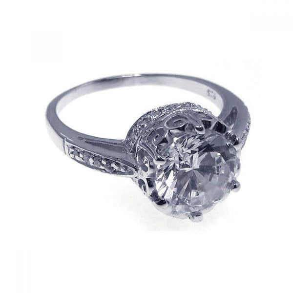 Silver 925 Rhodium Plated CZ Round Antique Ring - STR00523 | Silver Palace Inc.