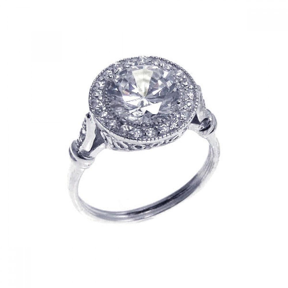 Closeout-Silver 925 Rhodium Plated Round Center and Cluster CZ Ring - STR00524 | Silver Palace Inc.
