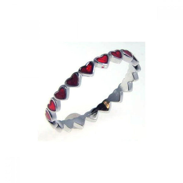 Silver 925 Rhodium Plated Red Enamel Eternity Heart Ring - STR00527 | Silver Palace Inc.