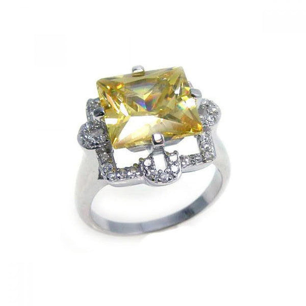 Silver 925 Rhodium Plated Yellow Princess Cut Center and Clear CZ Ring - STR00539 | Silver Palace Inc.