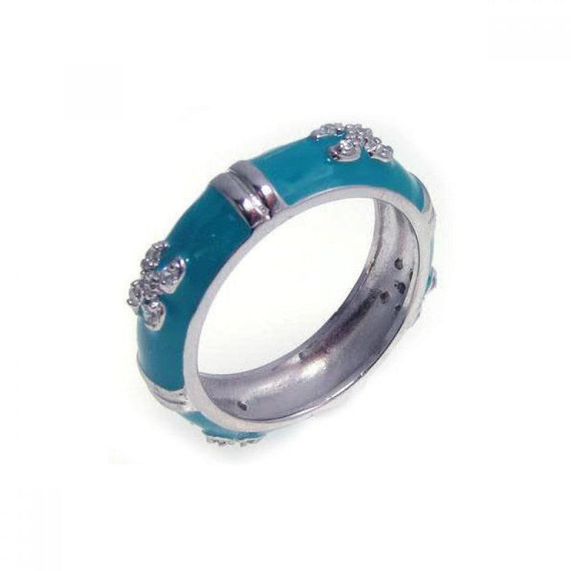 Silver 925 Rhodium Plated Aqua Enamel CZ Eternity Ring - STR00541 | Silver Palace Inc.