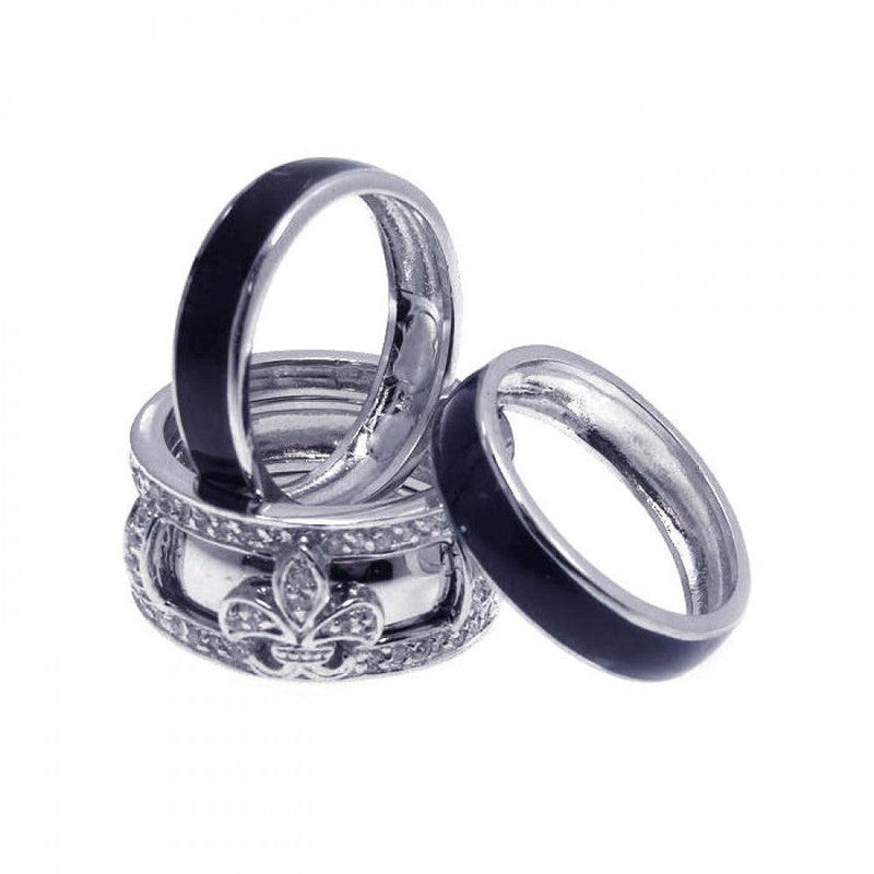 Silver 925 Rhodium Plated CZ Fleur De Lis Ring - STR00547 | Silver Palace Inc.