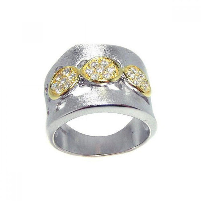 Closeout-Silver 925 Rhodium and 3 Gold Plated Circle Matte Finish CZ Ring - STR00559 | Silver Palace Inc.