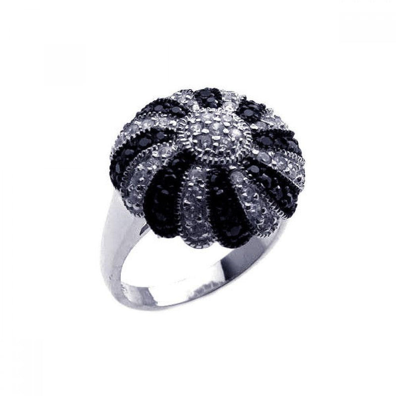 Closeout-Silver 925 Rhodium and Black Rhodium Plated Pave Set Black and Clear CZ Dome Ring - STR00568 | Silver Palace Inc.