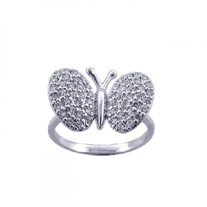 Silver 925 Rhodium Plated Pave Set CZ Butterfly Ring - STR00570 | Silver Palace Inc.
