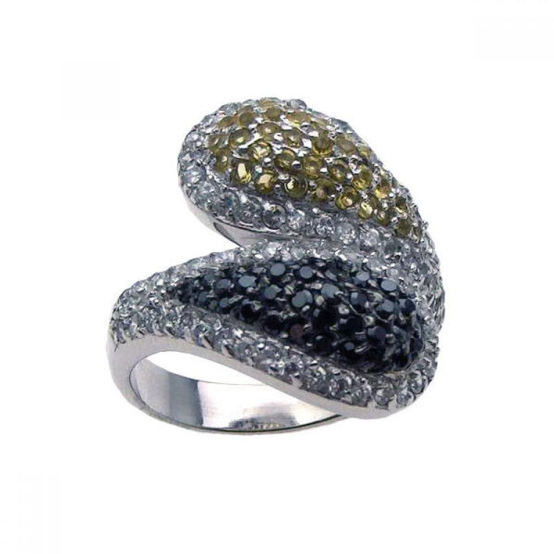 Closeout-Silver 925 Rhodium Plated Pave Set Clear Yellow and Black CZ Ring - STR00572 | Silver Palace Inc.