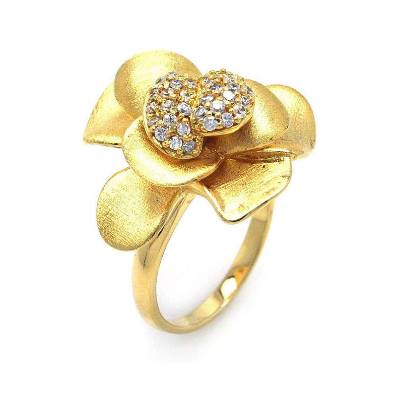 Closeout-Silver 925 Gold Plated Pave Set CZ Flower Ring - STR00575 | Silver Palace Inc.