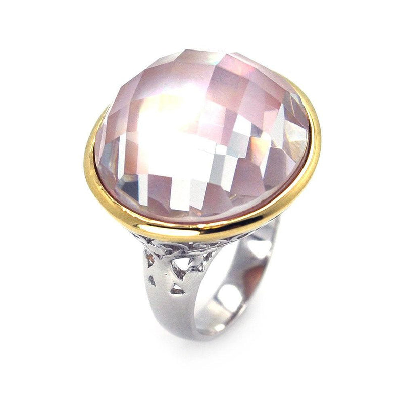 Silver 925 Rhodium and Gold Plated CZ Dome Ring - STR00578 | Silver Palace Inc.
