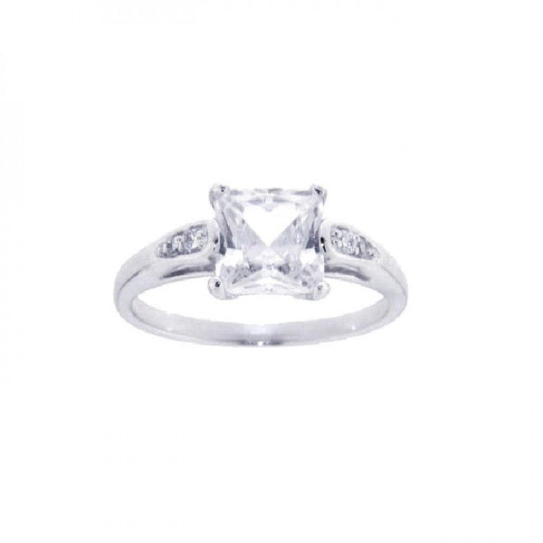 Silver 925 Rhodium Plated Clear Square Center CZ Ring - STR00580 | Silver Palace Inc.