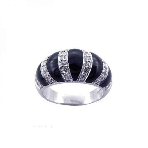 Closeout-Silver 925 Rhodium Plated Black Onyx CZ Stripe Ring - STR00590 | Silver Palace Inc.