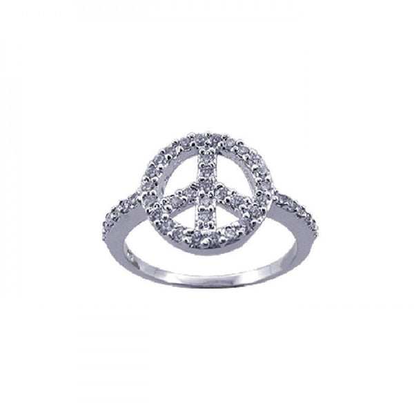 Silver 925 Rhodium Plated CZ Peace Sign Ring - STR00591 | Silver Palace Inc.