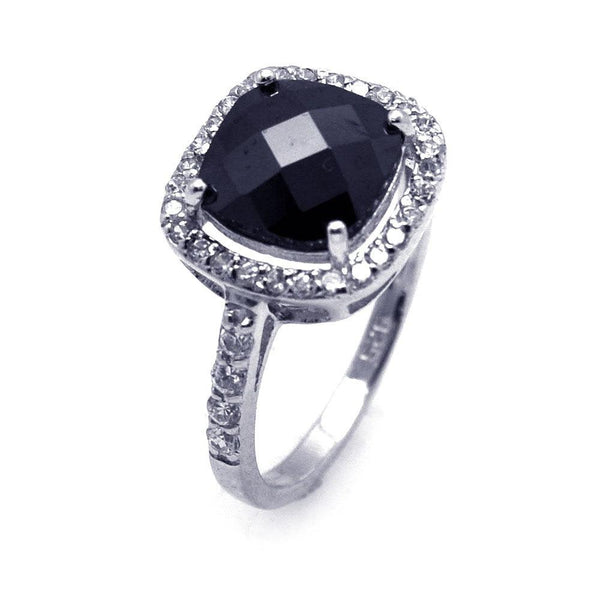 Silver 925 Rhodium Plated Black Center and Cluster CZ Ring - STR00597 | Silver Palace Inc.