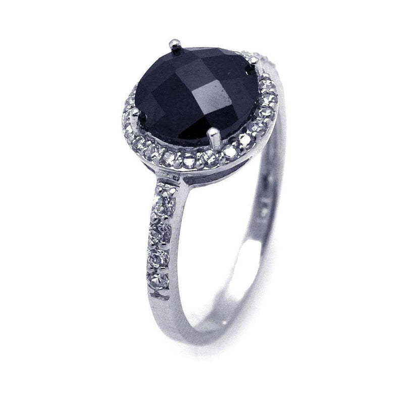 Closeout-Silver 925 Rhodium Plated Black Center and Clear Cluster CZ Ring - STR00601 | Silver Palace Inc.