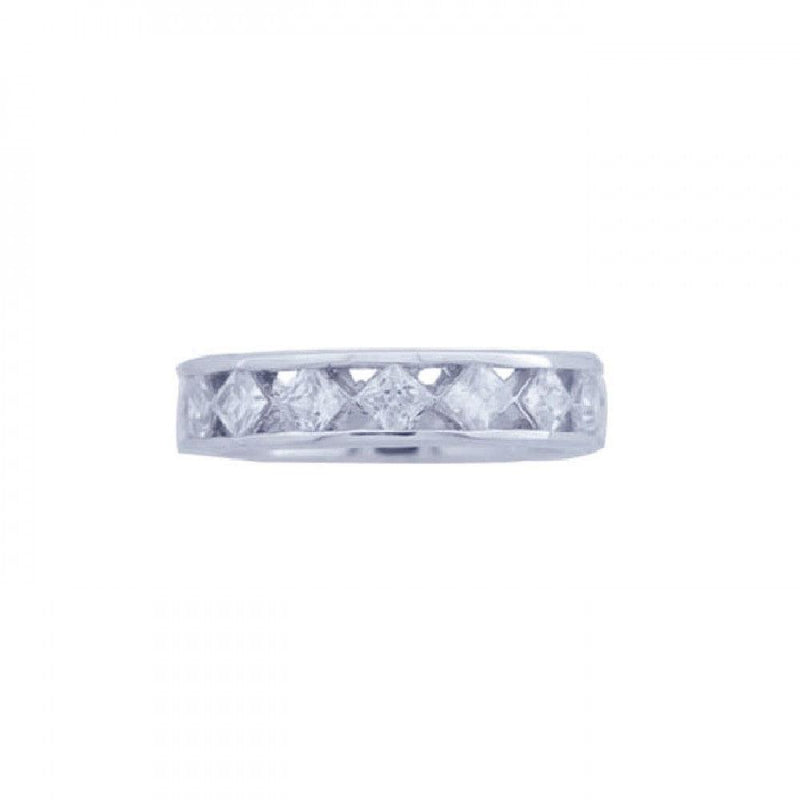 Silver 925 Rhodium Plated Square CZ Eternity Ring - STR00605 | Silver Palace Inc.