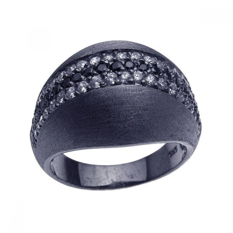 Closeout-Silver 925 Black Rhodium Plated Matte Finish Black and Clear CZ Ring - STR00616 | Silver Palace Inc.