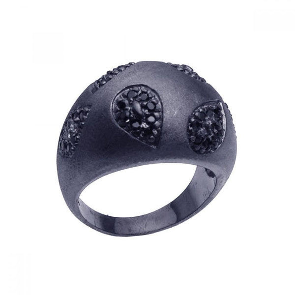 Closeout-Silver 925 Black Rhodium Plated Pave Set Black CZ Dome Ring - STR00617 | Silver Palace Inc.