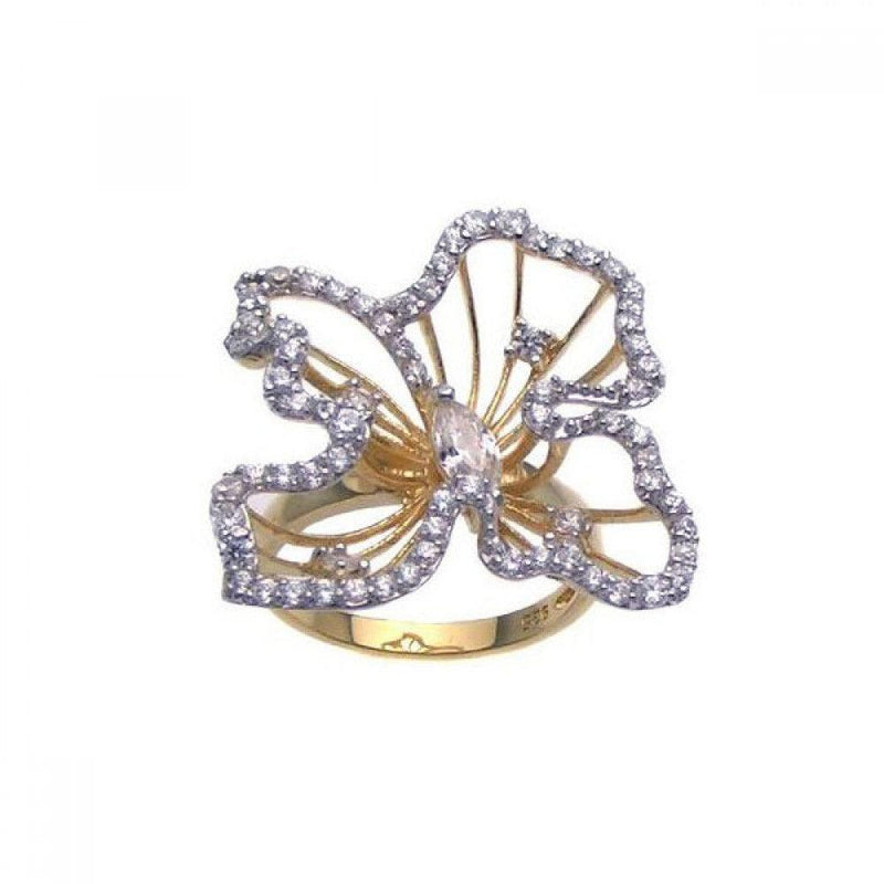 Closeout-Silver 925 Gold Plated CZ Open Flower Ring - STR00619 | Silver Palace Inc.