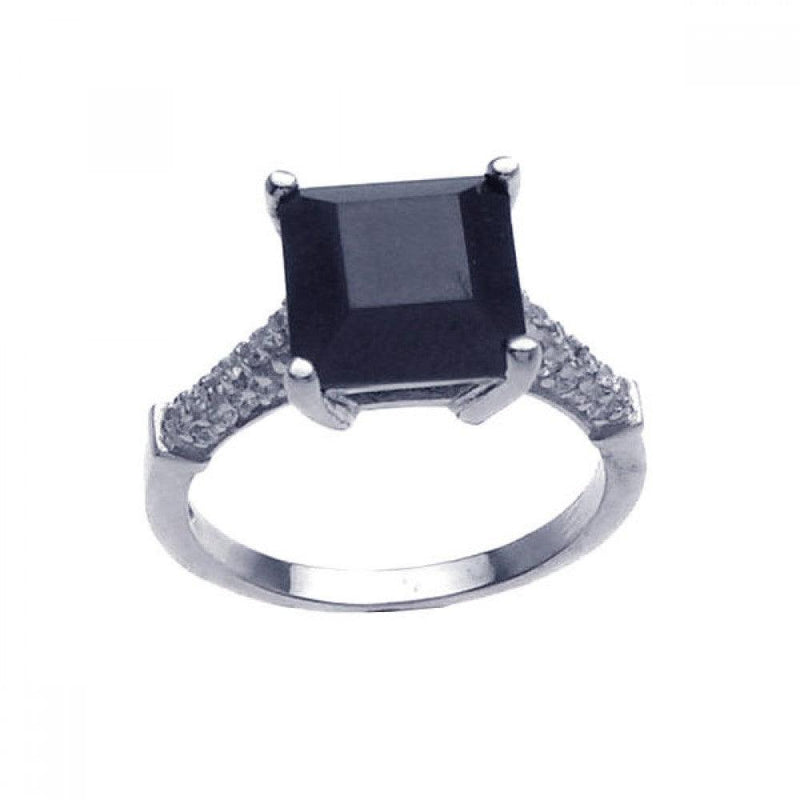 Silver 925 Rhodium Plated Black Square Center Pave Set Clear CZ Ring - STR00635 | Silver Palace Inc.